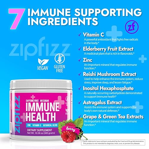 Miniatura 3 de Zipfizz Mezcla de bebidas para la salud inmunológica con zinc, vitamina C, saúco y más, sabor a bayas, sin cafeína, 30 porciones