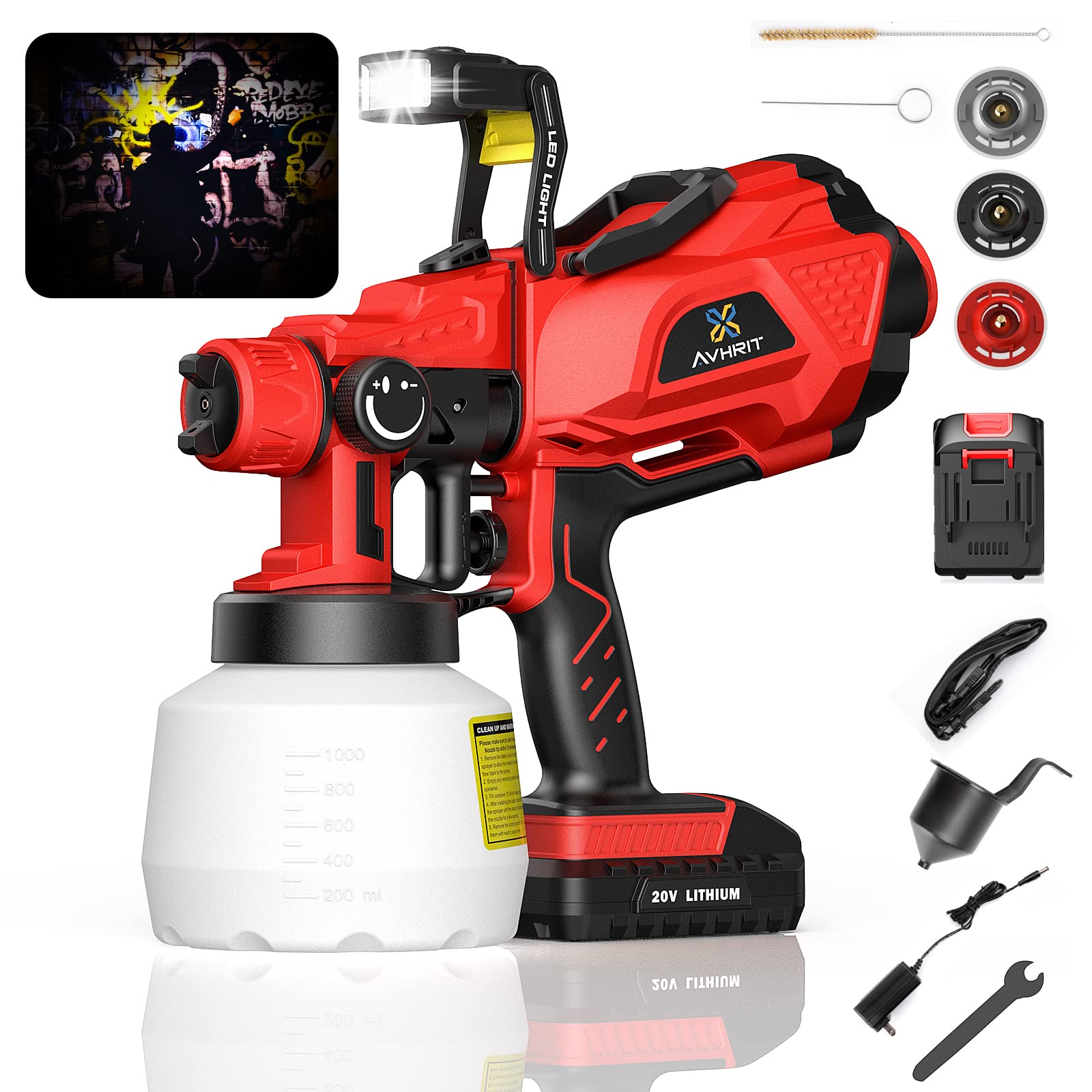 Buy Cordless Spray Paint , Avhrit 20V 550W Cordless Spray Paint w/Two 2.0Ah Batteries, 3 Spray