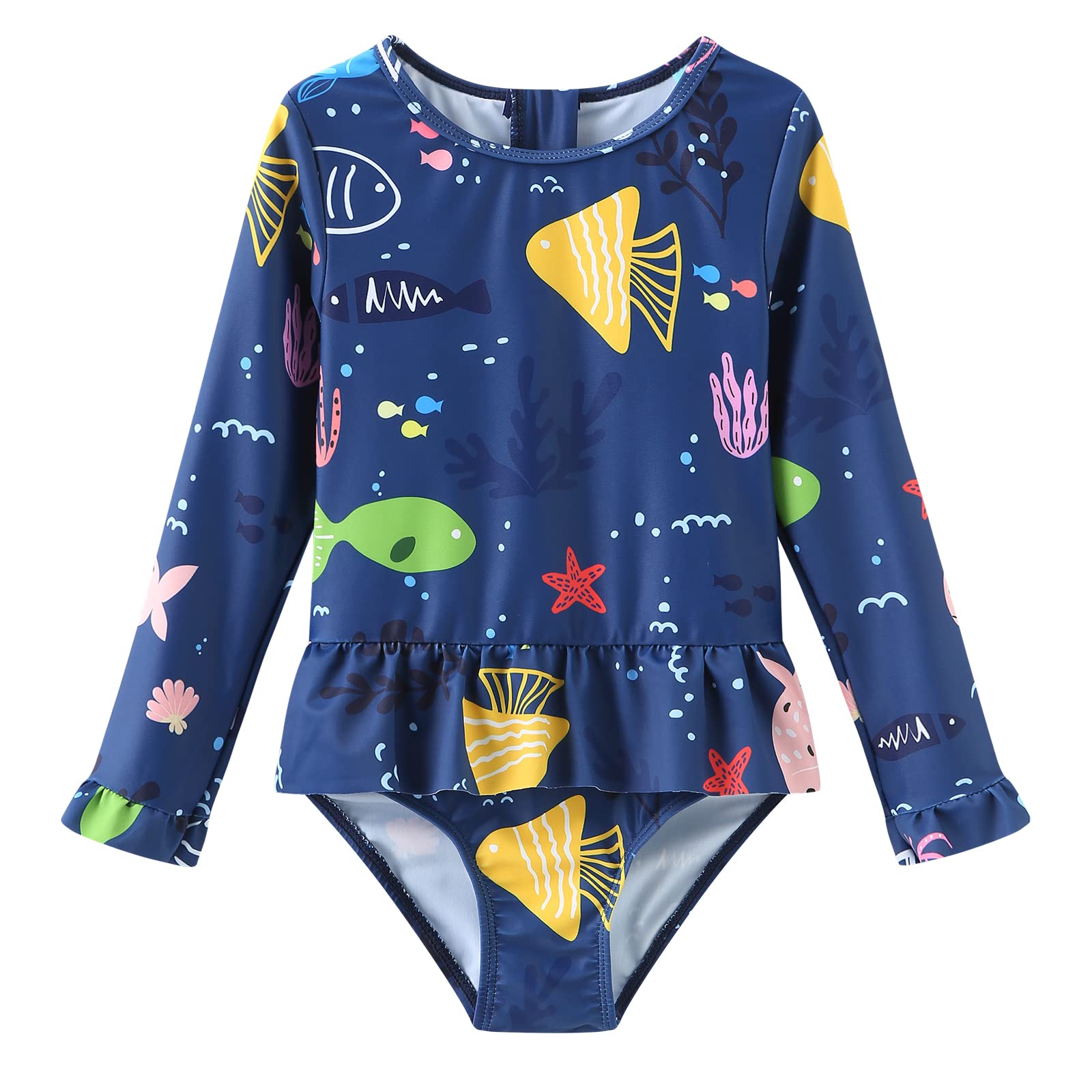 Baby and Toddler Girls One Piece Rash Guard Swimsuits for Girls Long Sleeve Swim Shirts with Sun Protection