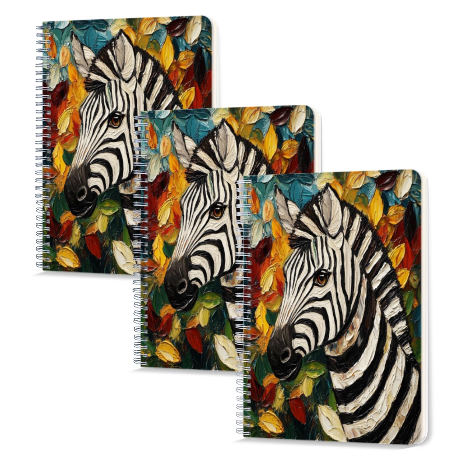 Lined Spiral Notebook,100 Pages,5.71x 8.26 inches Double-Wire Spiral Journal Notebook for Study and Notes Stunning Colorful - Foliage Zebra