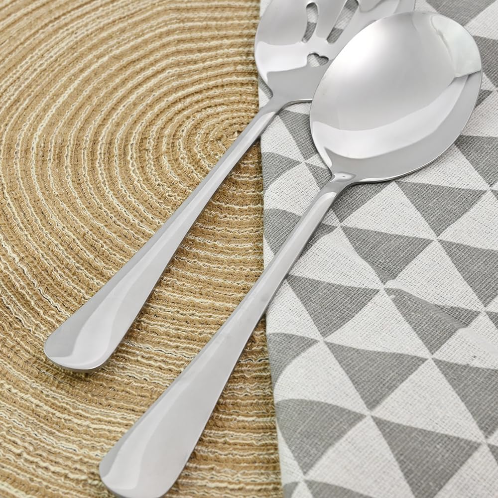 9.8-in Large Serving Spoons Set, 18/0 Stainless Steel Serving & Slotted Spoons, Heart Buffet Serving Utensil Soup Ladle, Dishwasher Safe, Party Festival Daily Home Commercial, Pack of 4