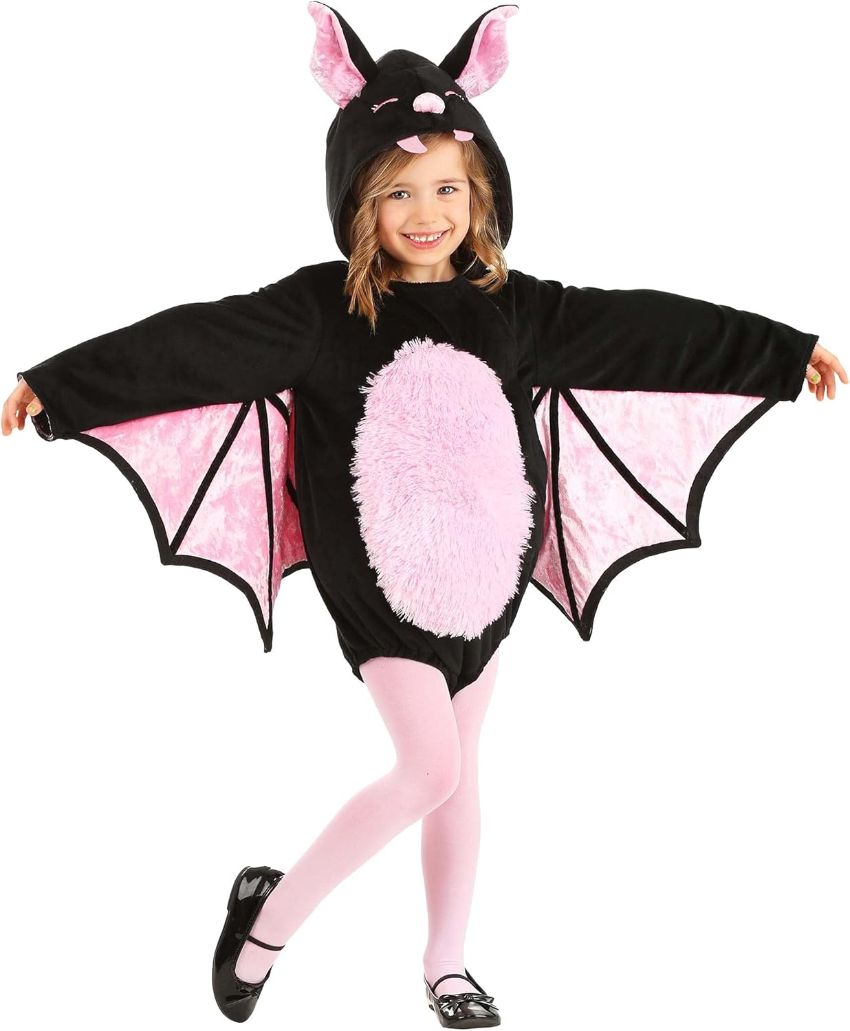 Toddler Pink Vampire Bat Costume with Wings, One-Piece Hooded Bat Costume