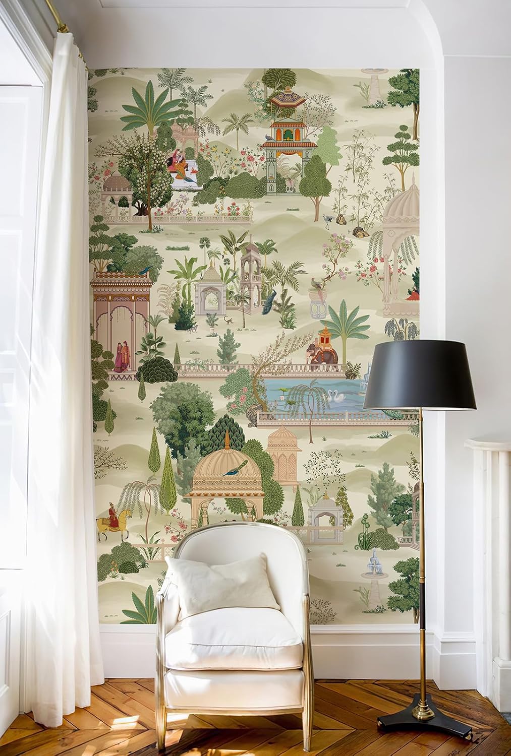 Zeeko Exotic Tropical Green Wall Murals Peel and Stick 59" W x 98" H Botanical Indian Garden Canvas Waterproof Self-Adhesive Removable Wallpaper for Hallway Large Art Wall Decor