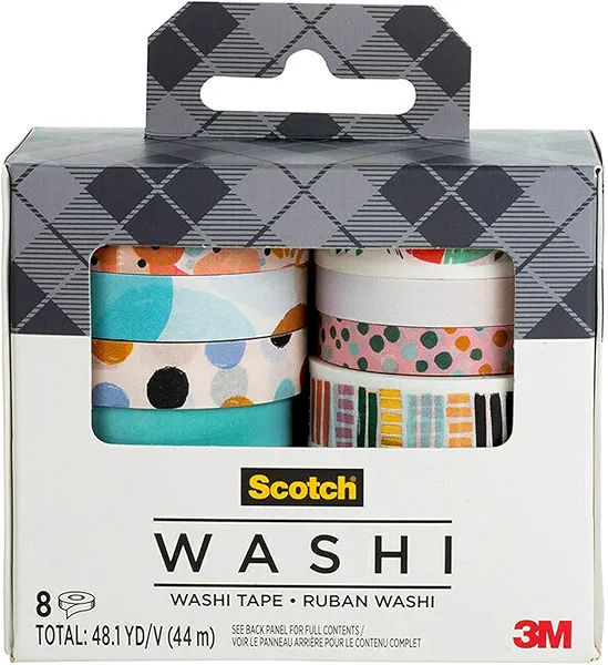 Scotch Washi Tape, Abstract Modern Design, 8 Rolls, Great for Bullet Journaling, Scrapbooking and DIY Décor (C1017-8-P19)