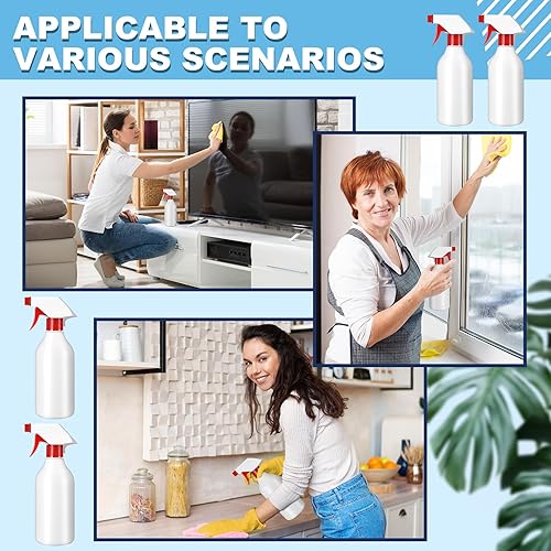 Miniatura 6 de Paquete de 30 botellas de plástico de 16 onzas a prueba de fugas, botellas vacías rellenables, botella de agua rociadora con boquillas rojas para el