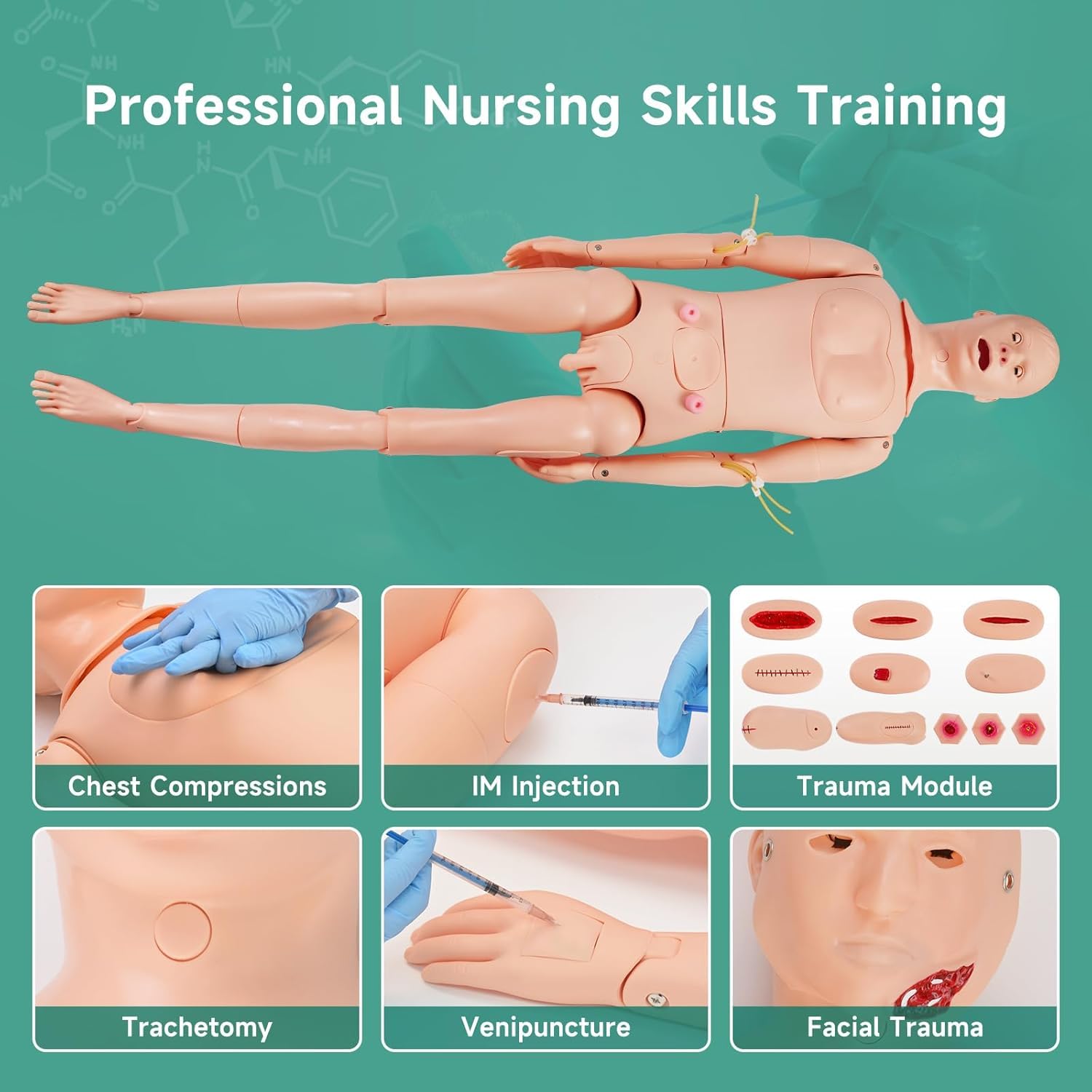 Mannequin grandeur nature pour soins aux patients, entraînement médical, compétences infirmières et simulation de traumatismes – Mannequin pour l'éducation
