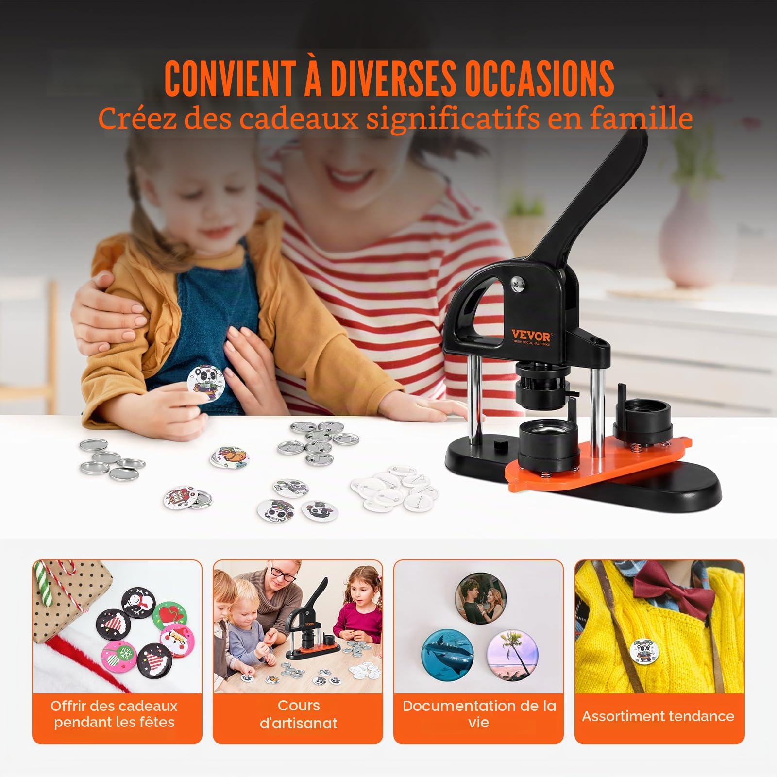 VEVOR Machine à Badges de 32 mm Presse à Badges avec 500 Kits de Consommables Livre Magique et Coupe-Cercle Machine à Fabriquer des Badges en Plastique Résistant pour Fabrication de Badges à Épingle