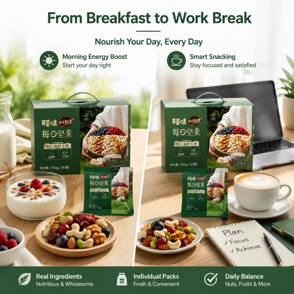 Snack Diario De Frutos Secos Y, 750 G (30 Paquetes) | 5 Nueces + 2 Frutas | Bocadillos Resellables, Frescos, Portátiles Que No Ensucian For Adultos