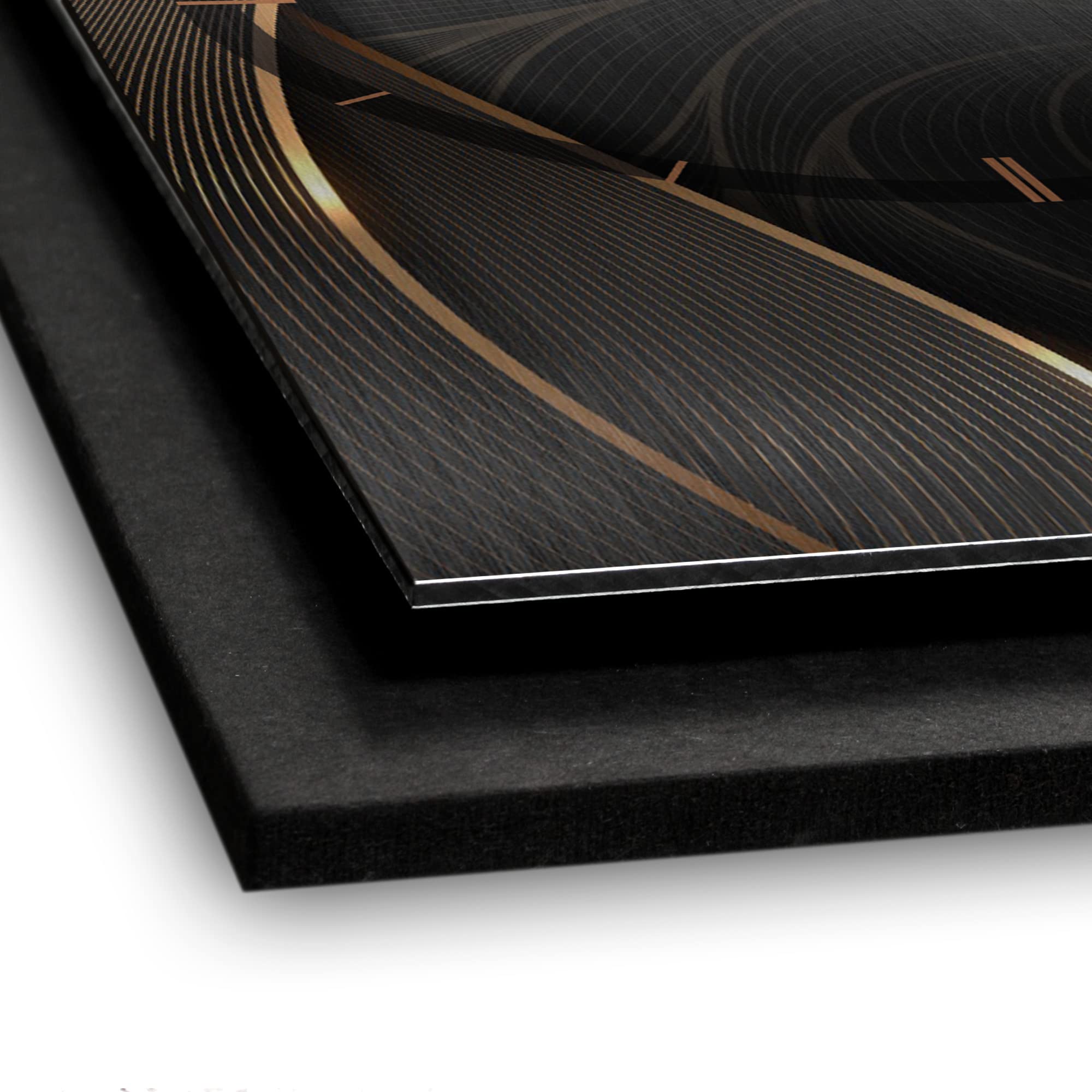 Kreative Feder 3D designer wandklok elegant gouden golf in moderne metallic look 50 x 30 cm rechthoekig analoog stil zonder tikken (Elegant Golden Wave, stil radiogestuurde uurwerk