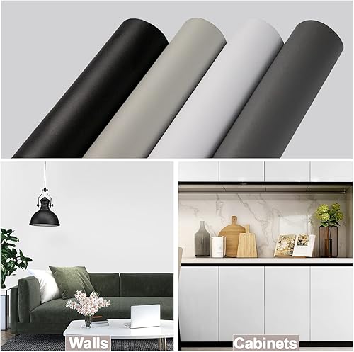Miniatura 9 de Oxdigi Papel tapiz gris de 24 x 196 pulgadas, papel adhesivo mate gris para despegar y pegar, autoadhesivo, extraíble, impermeable, película de