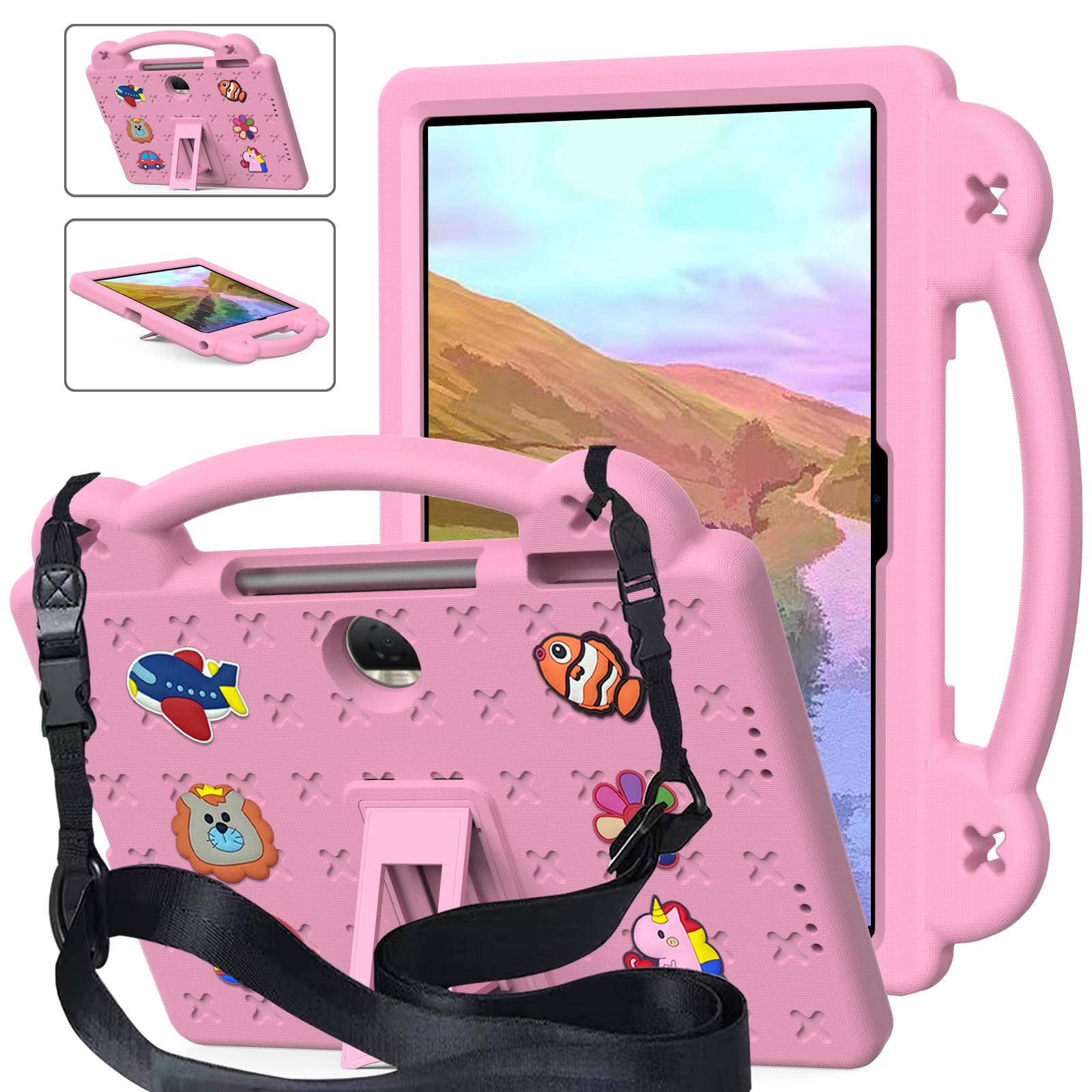 AKABEILA Compatible with Honor Pad 9 2023 12.1 inch Tablet Case, Kids Friendly Universal Lightweight Shockproof Protective Case with Shoulder Strap &