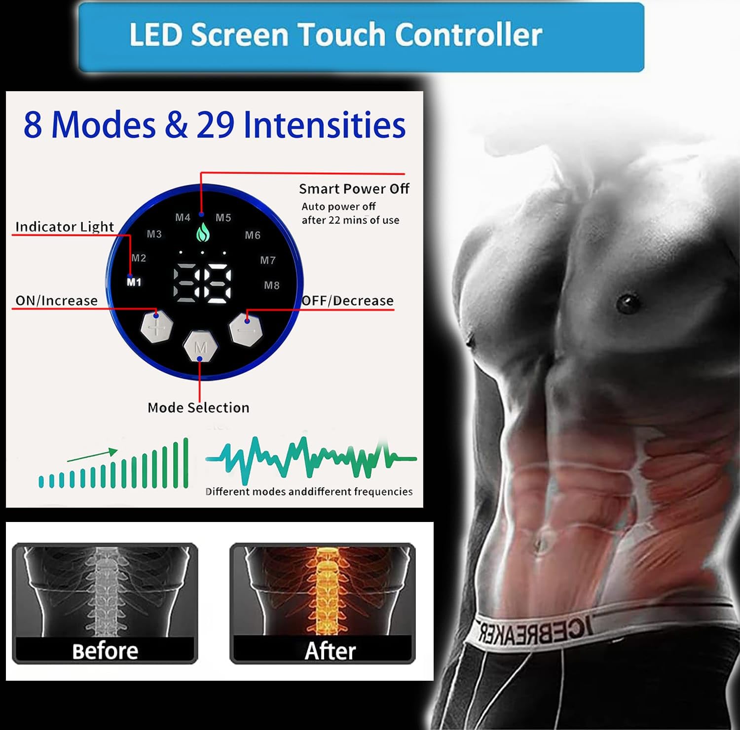 Ceinture Abdominale EMS Yonars - Électrostimulateur Musculaire - Neuf, 10 Modes, 20 Niveaux