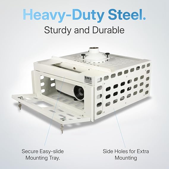 LocDown Medium Locking Projector Cage, Holds Up to 200Ibs Heavy Duty Projector Cage, Steel Security Enclosure with Key Lock, Protective Housing for Ceiling Mounted Projectors, Multiple Sizes
