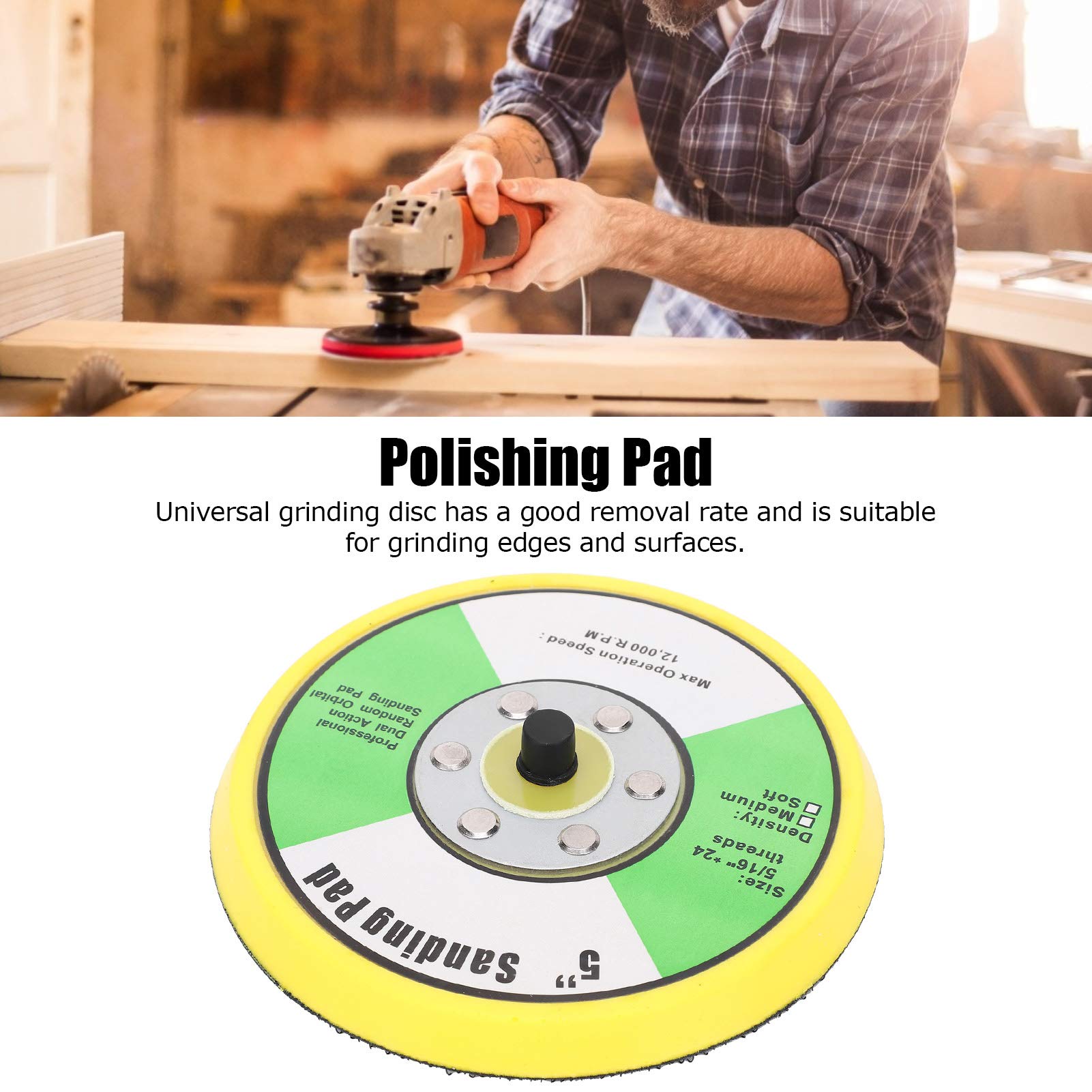 Disco per levigatura rotondo 5 pollici / 125 mm, tampone per levigatura e lucidatura, piastra di supporto per levigatura Accessori per smerigliatrice angolare Ruota abrasiva