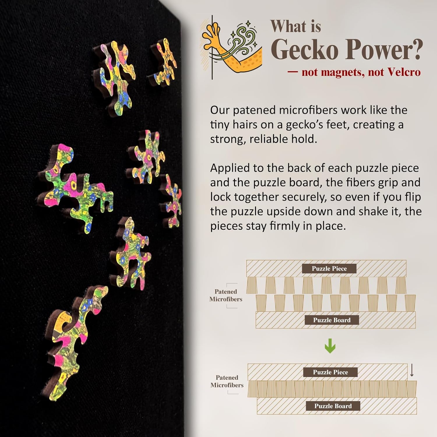 Gecko Power Puzzle with Frame for Adults, 150 Piece Premium Wooden Jigsaw Puzzles, Cool Creative Gift, Puzzle Frame Included (Moonlit Hills)