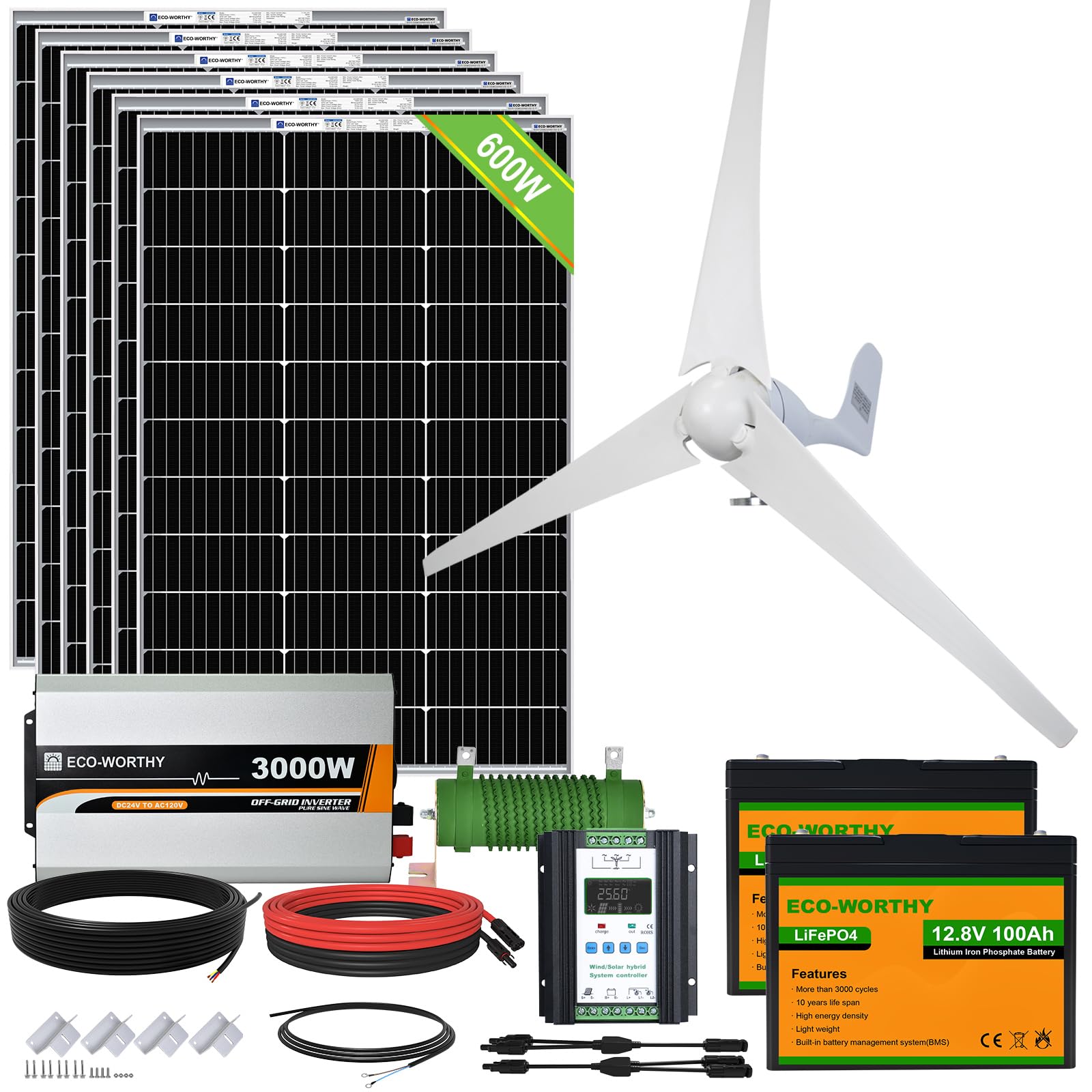 ECO-WORTHY 1000W 4KWH Solar Wind Power Kit
