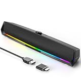 Computer Speakers for Desktop,PC Speakers Gaming Sound bar with Colorful Light,USB Speaker with Bluetooth for PCs Monitor Laptop Tablets,Wired Bluetooth Speaker for Phones(Type-C Adapter Included)