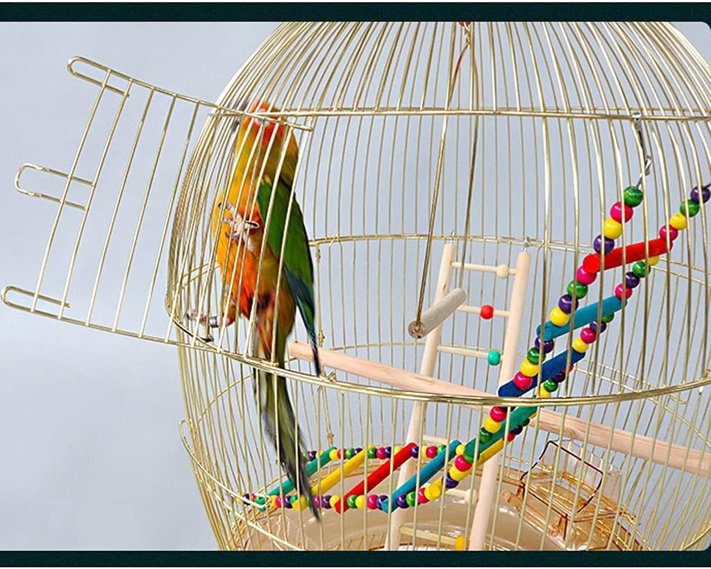 Bird Cage Round Parrot Electroplating Golden Parrot Bird Cage for Household Use Large Portable Bird Cage with Bird Toys for Cockatiel Canary Love Bird Birdkages (Color : Gold)