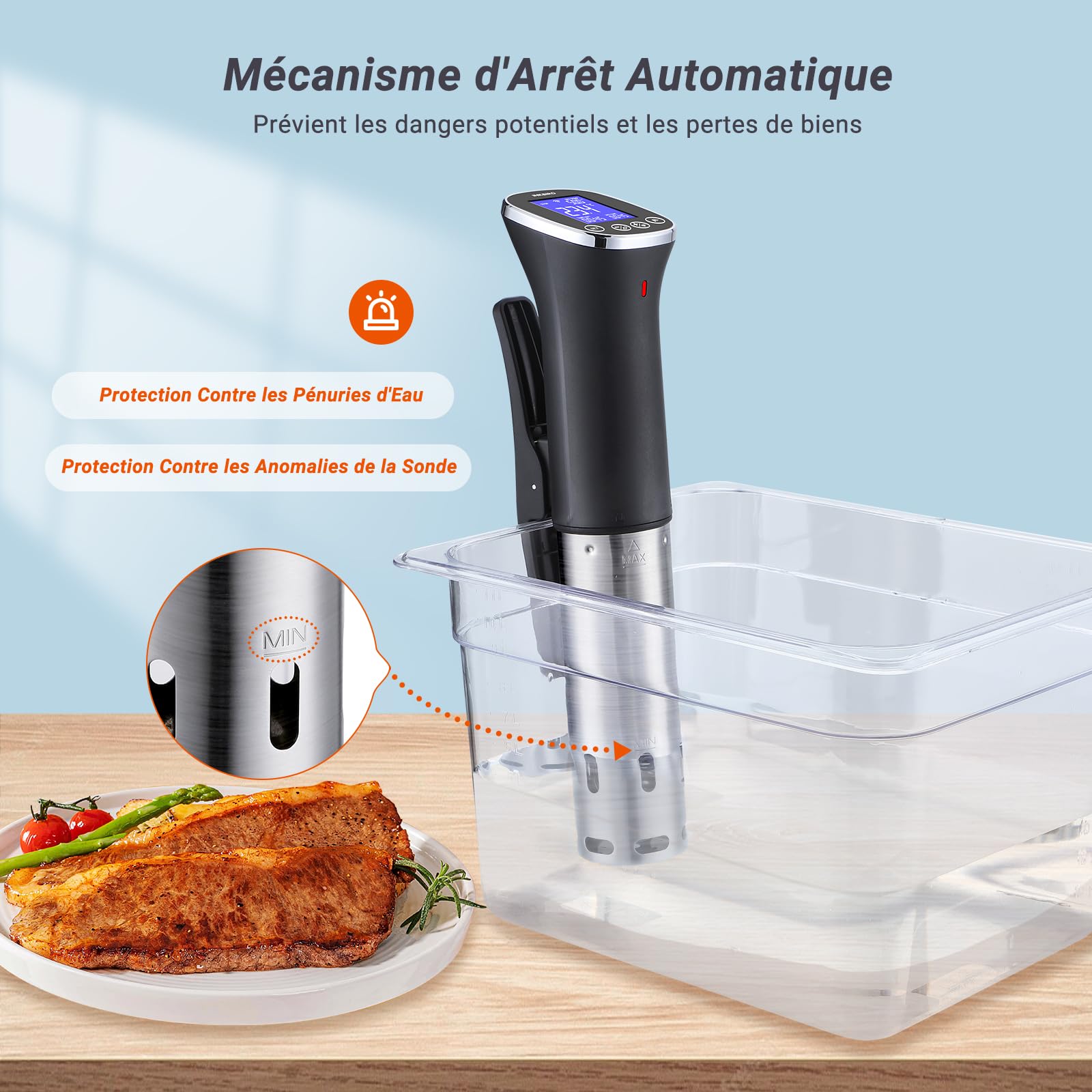 INKBIRD Wifi Thermoplongeur Cuisson Sous Vide, WLAN Sous Vide Cuiseur, 0-90 ℃ Cuisson Basse Température et Minuterie | ±0,1°C Température Précise, Recettes APP, LCD, 1000W, IPX7 Imperméable, ISV-300W
