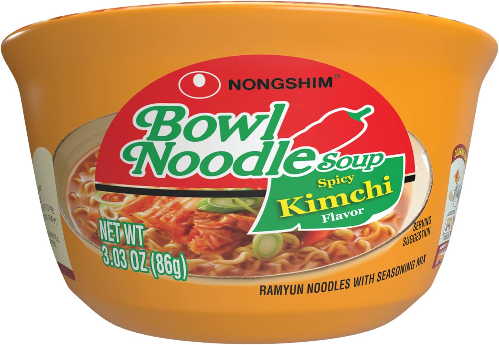 Ramen Noodles, Gourmet Instant Ramen bowl, Premium Microwavable Noodle Soup, Kimchi, 3.03 Ounce (Pack of 12)