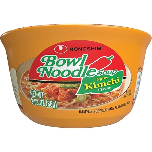 Nongshim Ramen Noodles, Gourmet Instant Ramen bowl, Premium Microwavable Noodle Soup, Kimchi, 3.03 Ounce (Pack of 12)