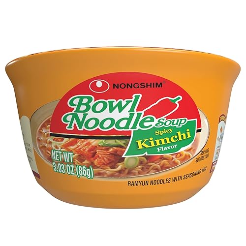 Nongshim Kimchi Instant Ramen - Tazón para sopa de fideos, paquete de 6, Ramyun coreano con verduras, apto para microondas