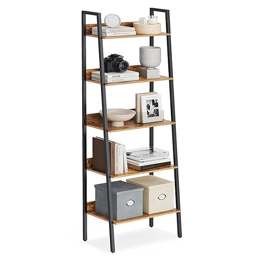 VASAGLE Ladder shelf 5 storey – Vintage Brown + Black