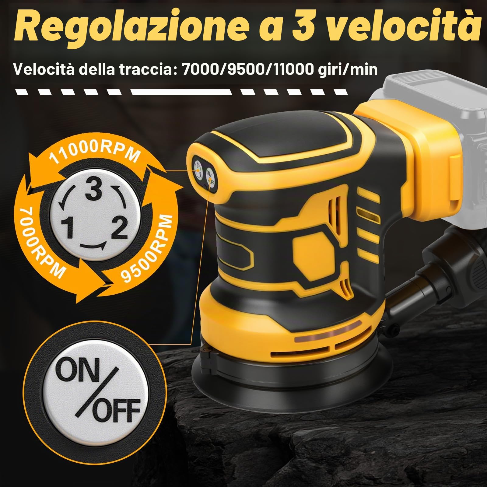 Levigatrice Rotorbitale per Dewalt 18 V, 20 V batteria, Diametro Disco 125mm, Velocità 11.000 Giri/Minuto,con 15 pezzi di carta vetrata (senza batteria)