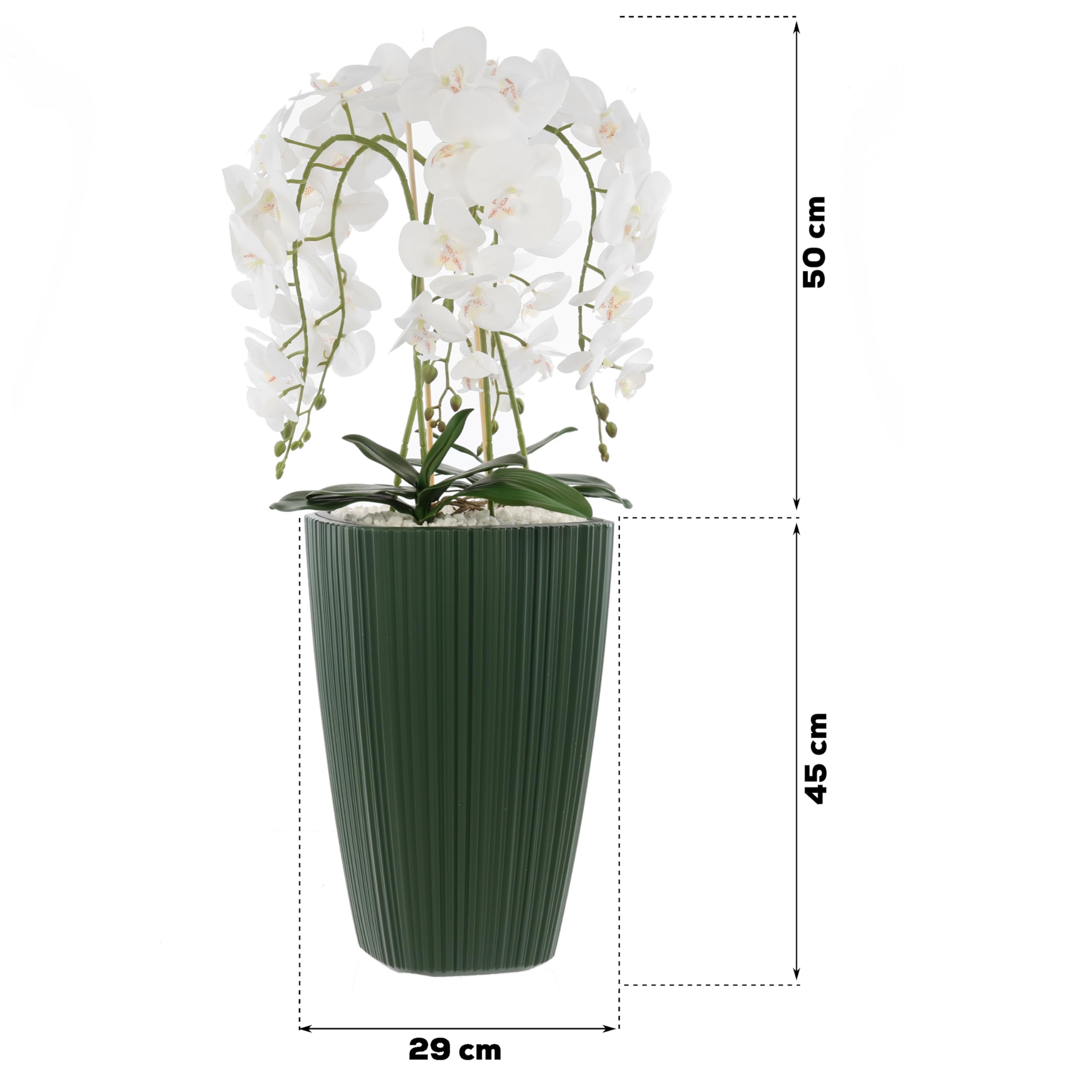 botle Sztuczna orchidea, biała kaskada, bukiet kwiatów w doniczce, zielony, wys. 95 cm, gumowane kwiaty, 5 pędów, dekoracja domu, biura, piękna, stylowa