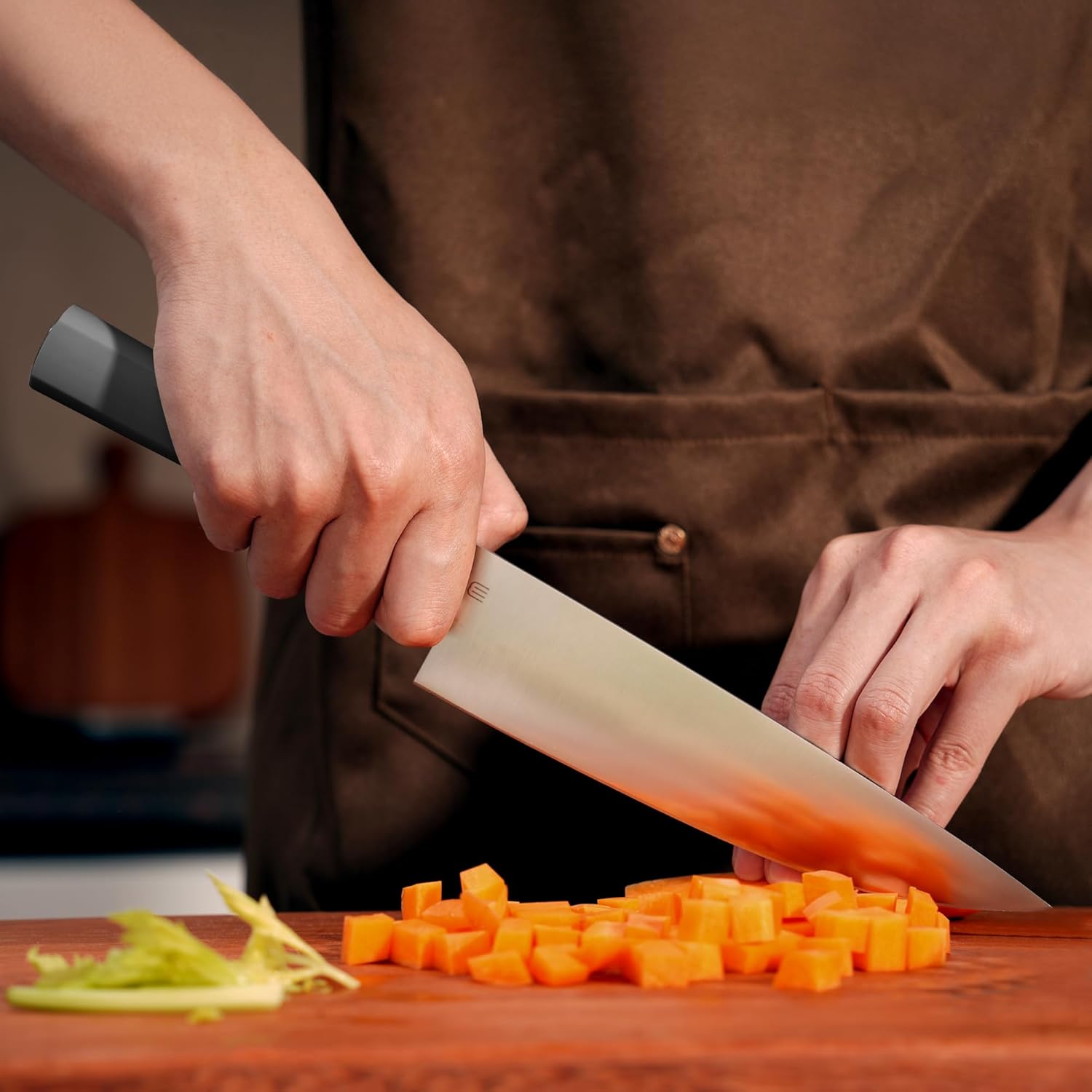 Butterfork 8 Inch Chef Knife, AR-RPM9 Steel & Ergonomic Handle Cooking Knife, Ultra Sharp Professional Kitchen Knife with Oak Sheath, Gift for Home Chefs - Image 6