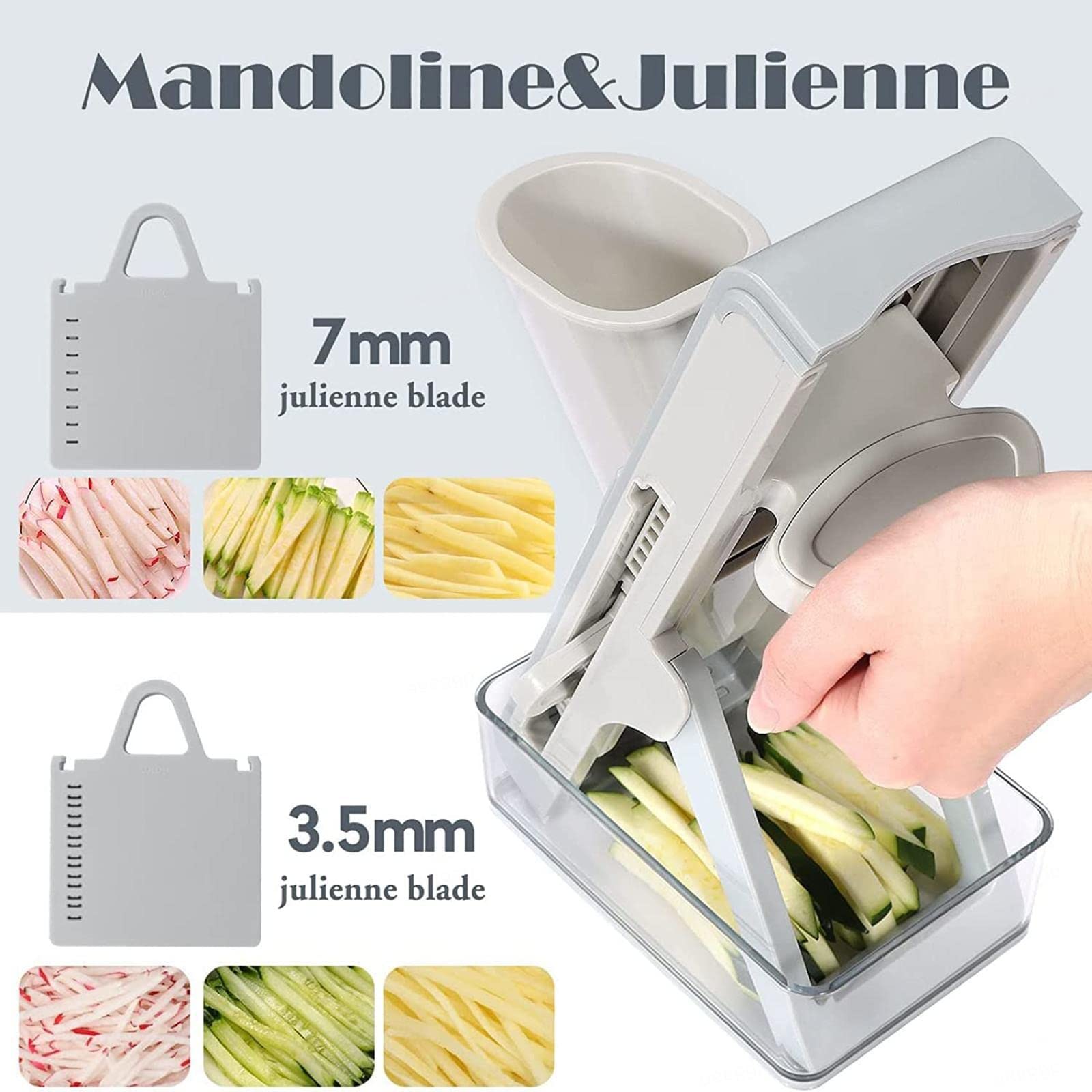 Affettatrice Mandolina Sicura per Cucina, Tritaverdure 4 in 1 Strisce Affettatrici Alimentari Regolabili Julienne Dicer Gadget Verticale per Patate, Cipolle, Cetrioli, Carote, Carne,B