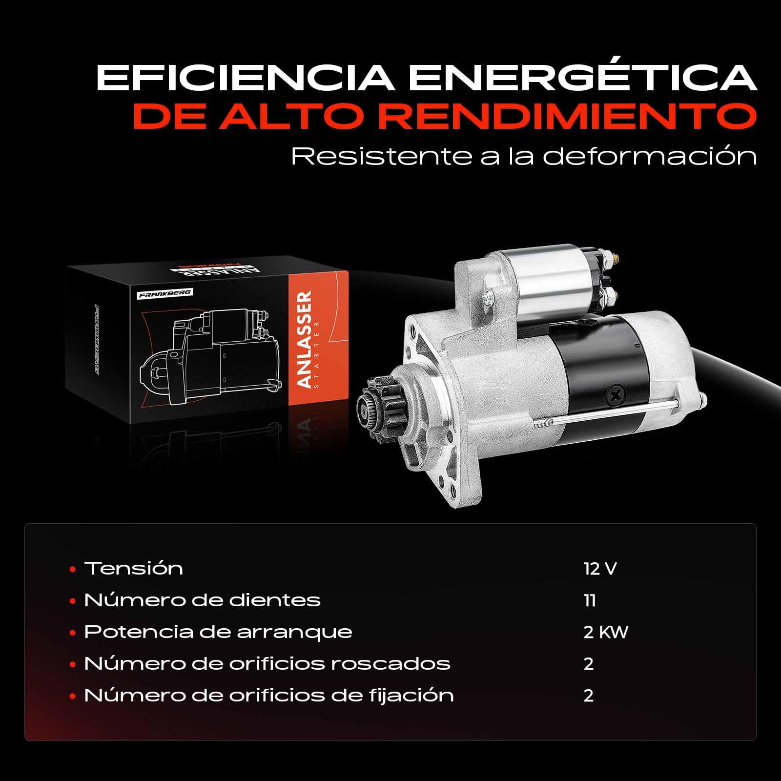 Frankberg Motor de arranque para automóvil 2 KW/12 V/11 dientes