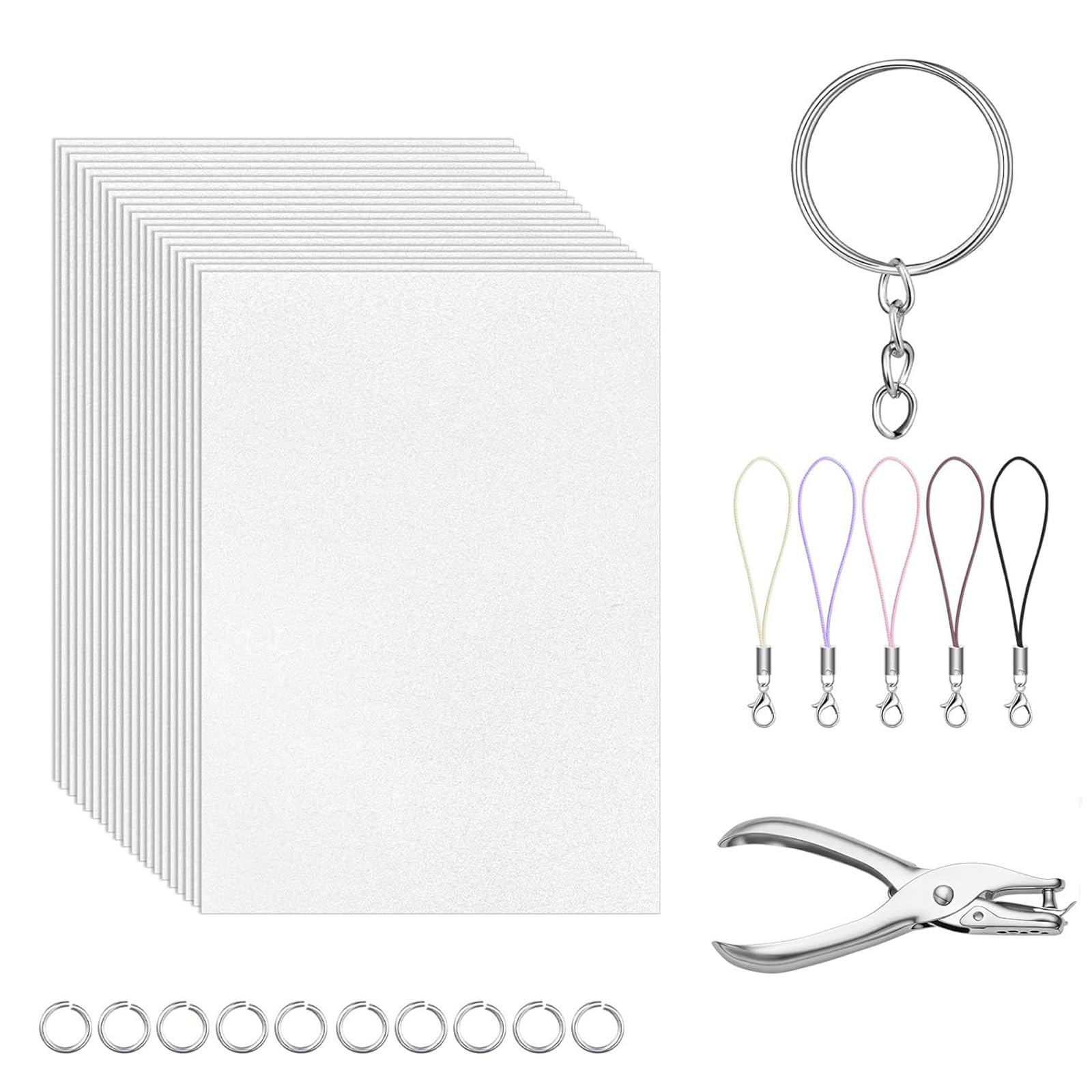SueaLe 141Pcs Heat Shrink Sheets for Keychains Colorful Materials with Hole Puncher for Craft Creative Keychain Making Supplies