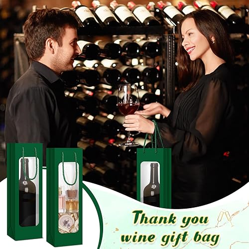 Miniatura 48 de Tioncy 24 bolsas de regalo de botella de vino individual de Navidad, bolsas de champán para bodas a granel con ventana transparente, cajas Negro