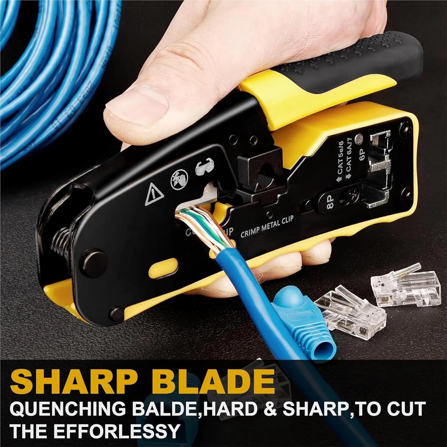 RJ45 Crimp Tool Pass Through Industrial Grade Ethernet Crimper All-in-one Ratcheting Modular Data Cable Crimper(Green)