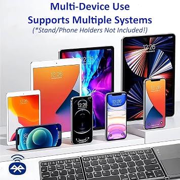 Slim Foldable Wireless Keyboard Compatible with Vivo iQOO Pad with TOUCHPAD Mouse Fully Universal Providing 48H Use, 560 Days Standby, Portable, Compact, Tri-Fold, Rechargeable!