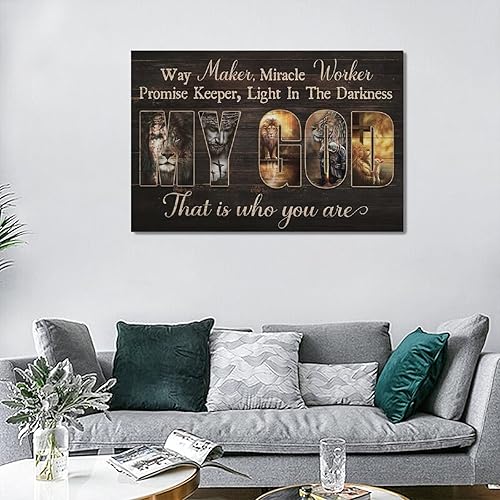 Vista 90 de Arte de pared de Jesús Jesús religioso Jesús, decoración de pared, cruz de león y cordero, lienzo impreso con citas cristianas, decoración de pared