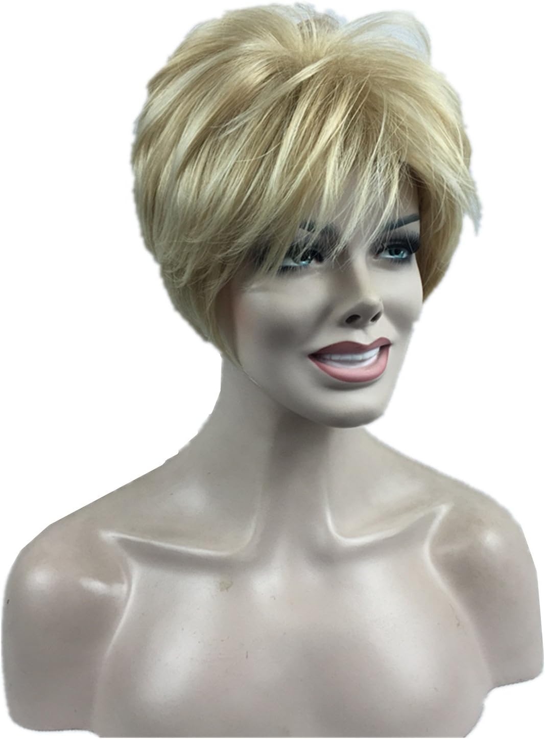 StrongBeauty Women's Short Synthetic Layeres Hair Wig With Side Bang (#24BT613 Golden Blonde Mixed)