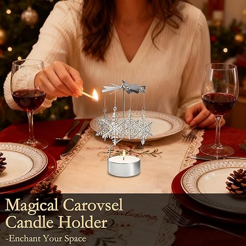 Miniatura 5 de Candelabro giratorio de Navidad para fiesta de Navidad, candelabros giratorios de metal plateado para amantes de las velas, decoración romántica de