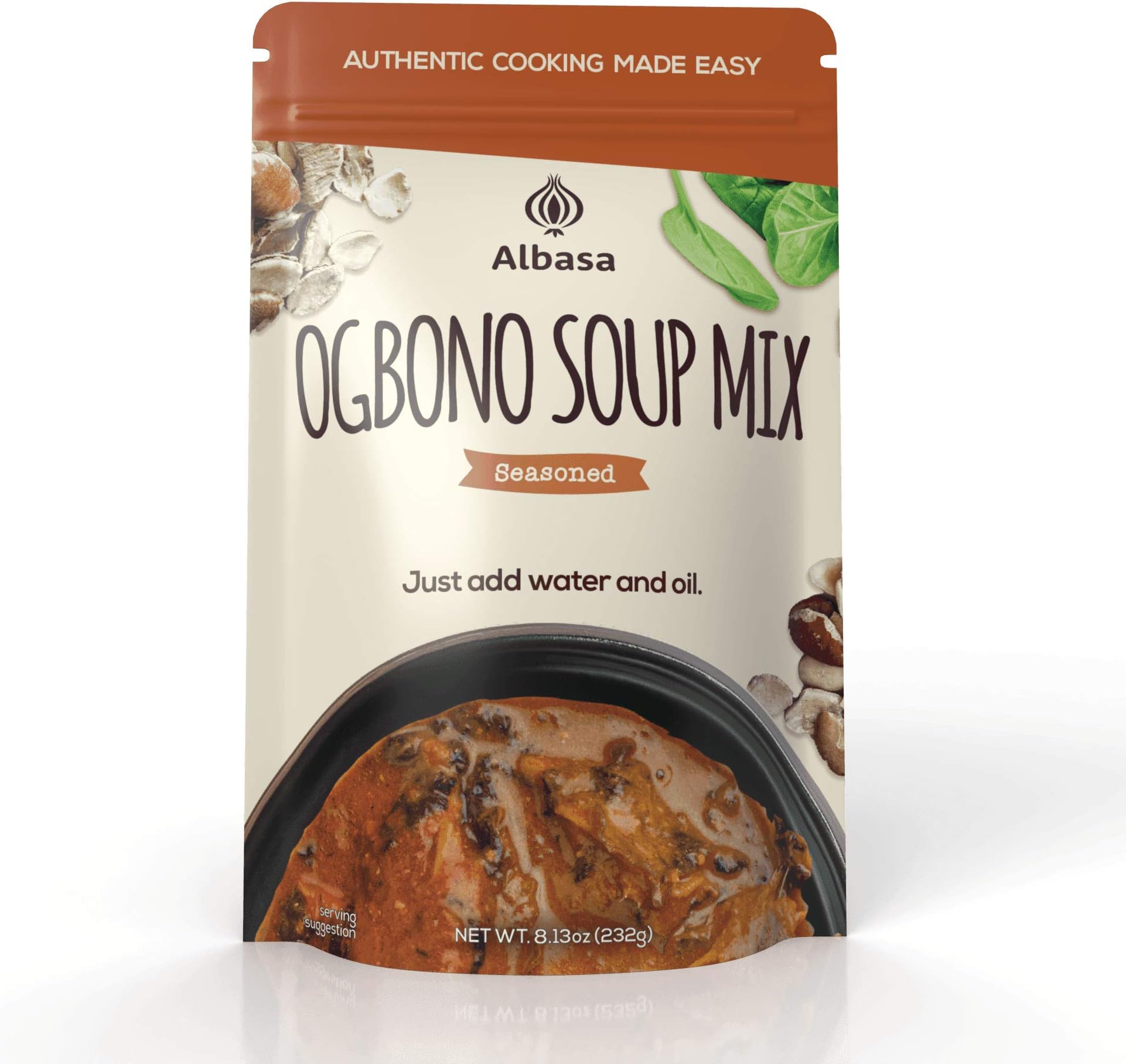 Albasa Ogbono Soup Mix 8oz (Seasoned) Authentic, Complete Ingredients, No Fillers, No Preservatives