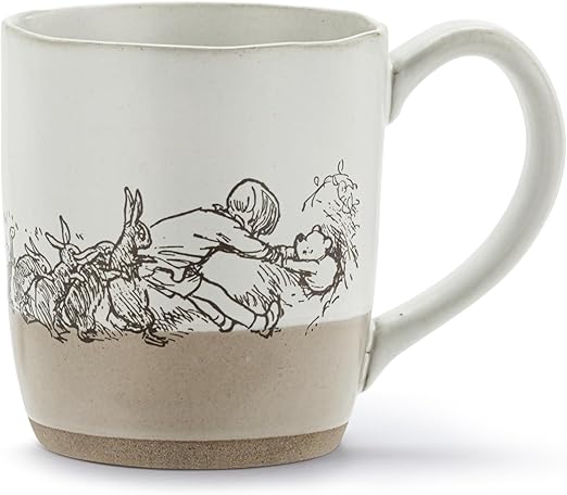 DEMDACO Pooh Classic Yellow Bear Everyday Collection Helping Hands Pooh and Christopher Robin 14 ounce Stoneware Coffee Cup Mug For Your Favorite Morning Brew