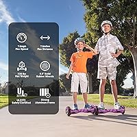 Vista 5 de SIMATE Scooter con accesorio de asiento, tablas de equilibrio automático de 6.5 pulgadas con altavoces Bluetooth y luces LED para niños, adultos