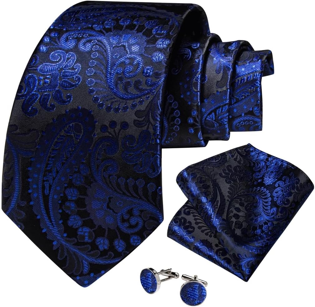 Men Neckties Silk Men's Tie Sets Wedding Party Handkerchief Cufflinks Accessories Gift Adult Neck