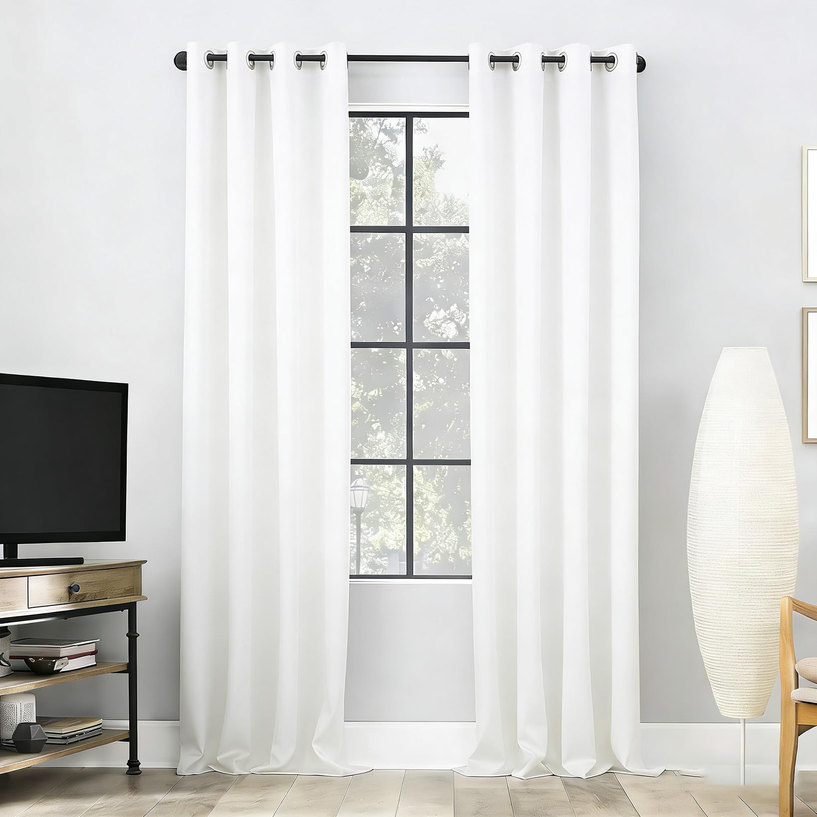 Rideau Occultant 170 x 240 cm Thermique Isolant Rideau Thermique Isolation Lumiere Anti UV, Polyester, avec Oeillets pour Maison Chambre Fenetre, Blanc