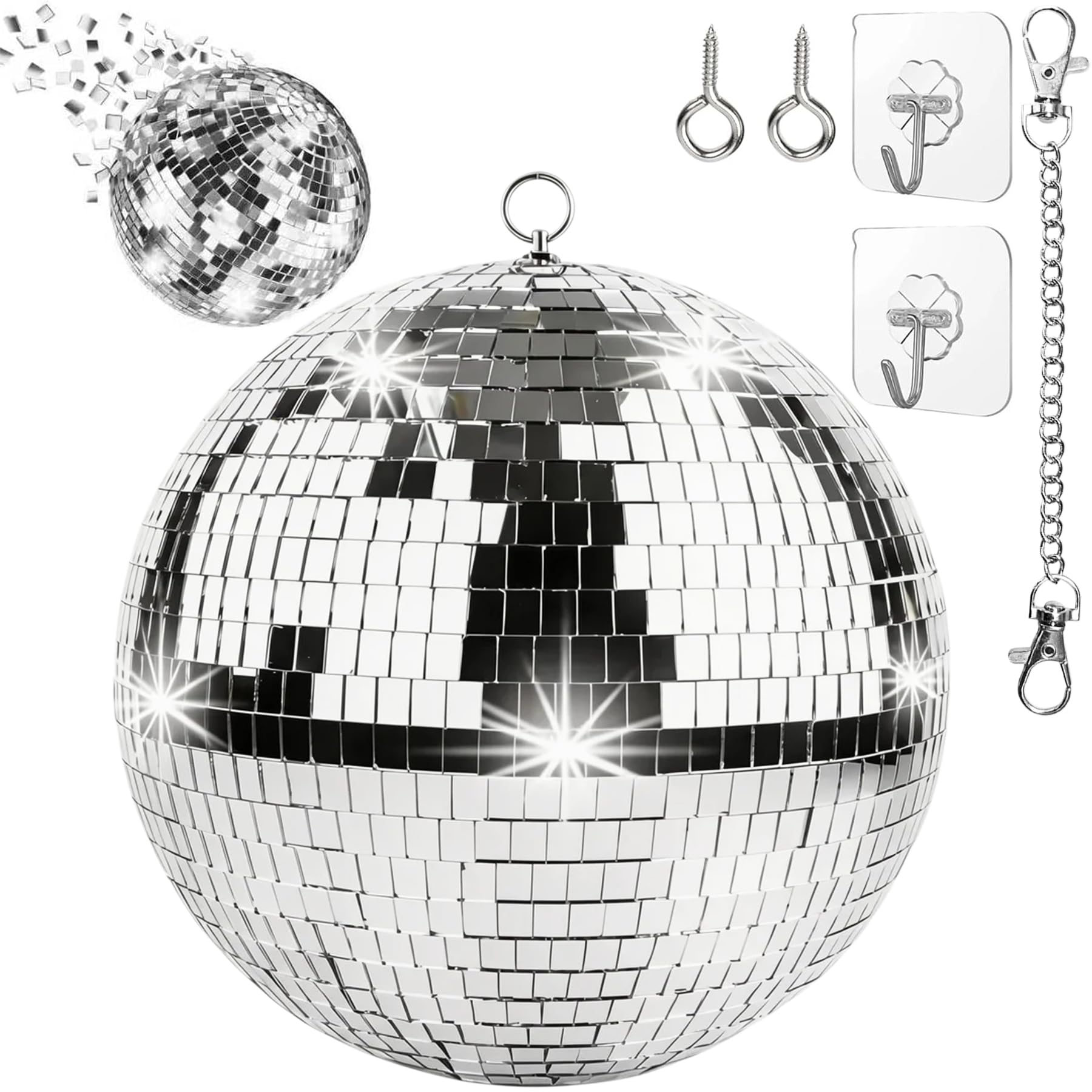20CM Spiegel-Discokugel,Discokugeln mit hängendem Ring,Discokugeln Zum Aufhängen,Spiegelkugeln Disco Kugel,Aufhängen discokugel spiegelkugel,für Party-Dekoration, Band Bar,Hochzeit Geburtstag & Club