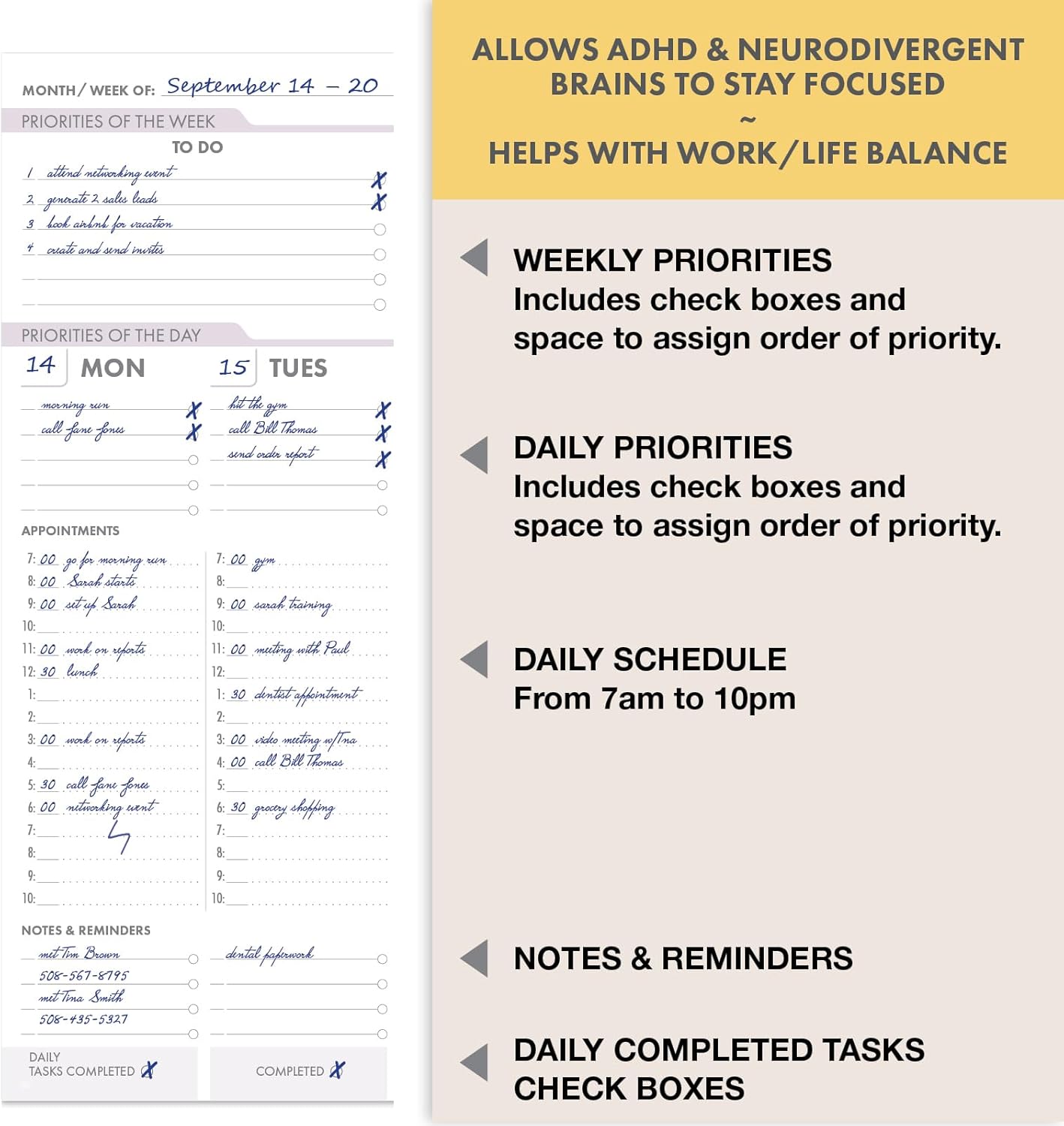 DELUXE ESSENTIAL PRO Undated Daily, Weekly & Monthly Planner,Monthly Tabs,Daily Tracking,Notes Pages,Storage Pocket,Bookmark w Sticky Notes (Small Navy Floral)