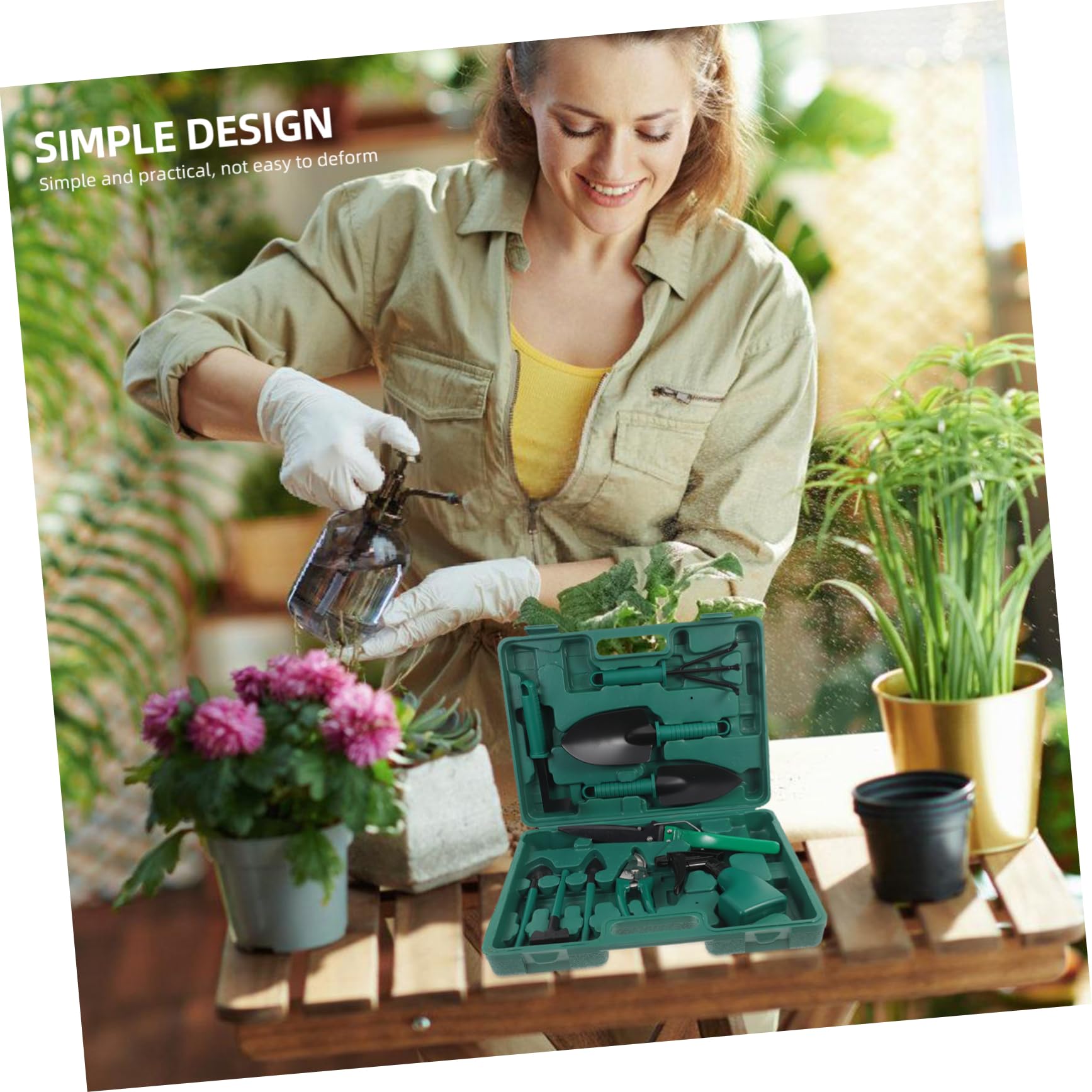 Juego de Herramientas de Jardinería con Estuche Verde 10 Piezas
