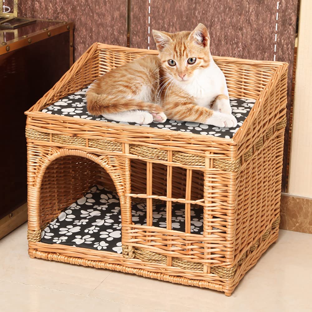 Amazon | 猫ハウス ペットベッド 猫ベッド キャットハウス 藤編み