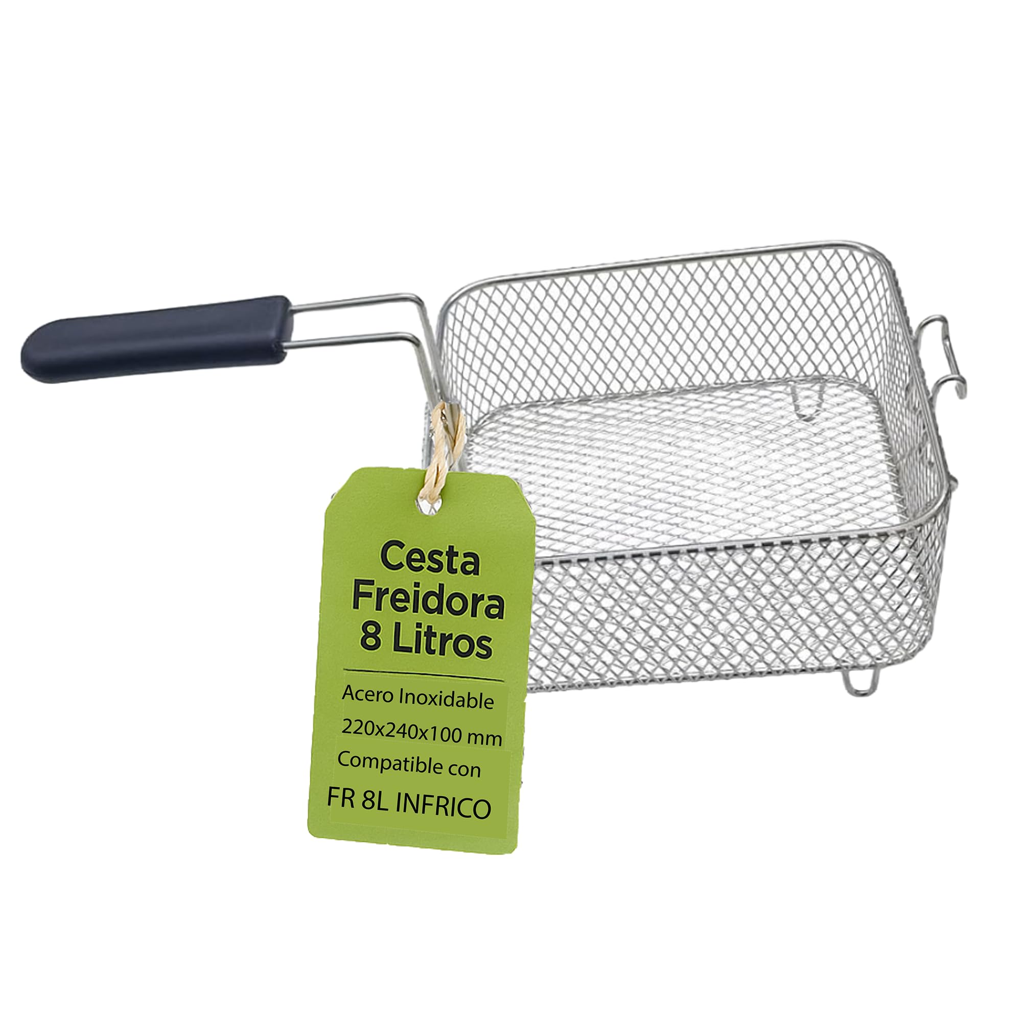CubetasGastronorm ® Cesta freidora 8 litros recambio acero inoxidable 220x240x100 mm modelo FR 8L compatible con Infrico compatible con Panarola hosteleria profesional cocina bar restaurante plus