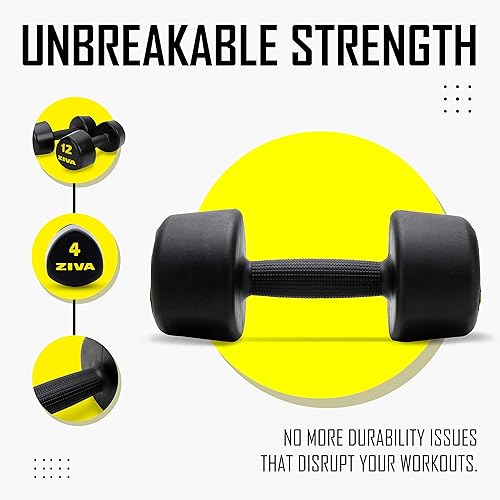 Miniatura 4 de ZIVA Pares de mancuernas tribell de acero de goma virgen, diseño duradero de grado comercial con agarre ergonómico texturizado para ejercicio